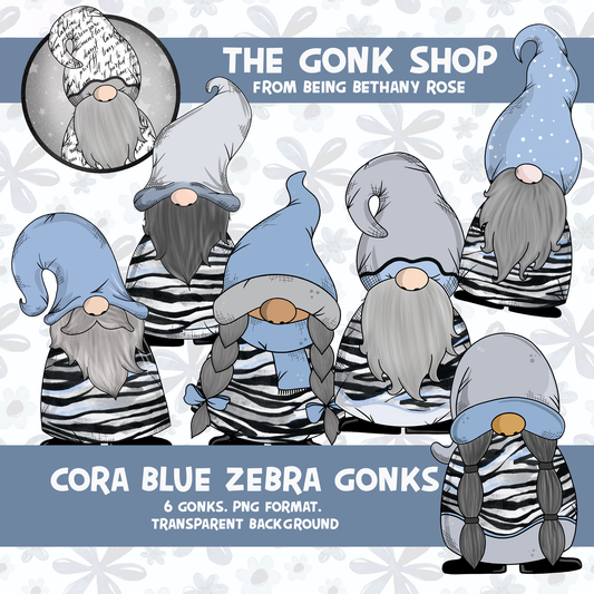 "Cora" Blue Zebra Gonk / Gnome Clipart / Digital Stickers *INSTANT DOWNLOAD* PNG files