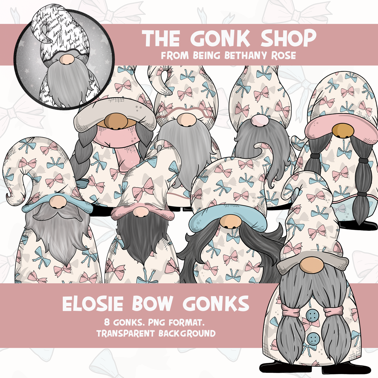 "Eloise" Pretty Bow Gonk / Gnome Clipart / Digital Stickers *INSTANT DOWNLOAD* PNG files
