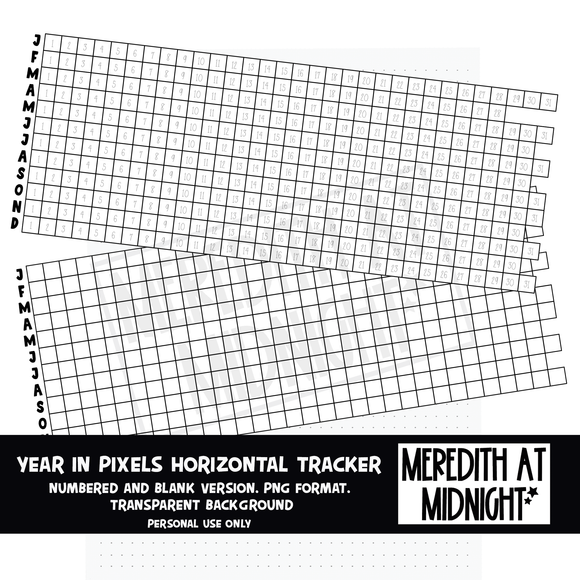 Year in Pixels (Horizontal) tracker *INSTANT DOWNLOAD* PNG files