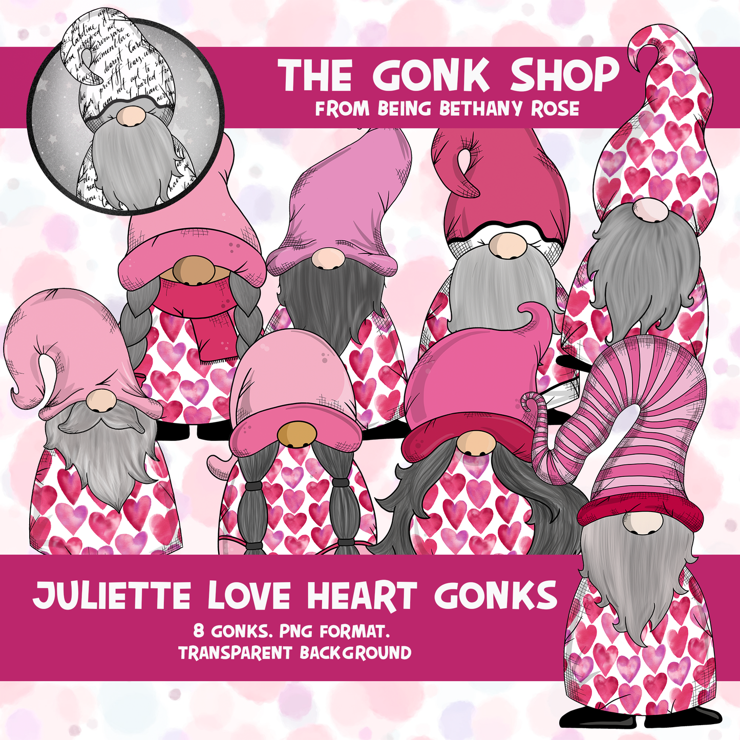 "Juliette" Love heart Valentines Gonk / Gnome Clipart / Digital Stickers *INSTANT DOWNLOAD* PNG files