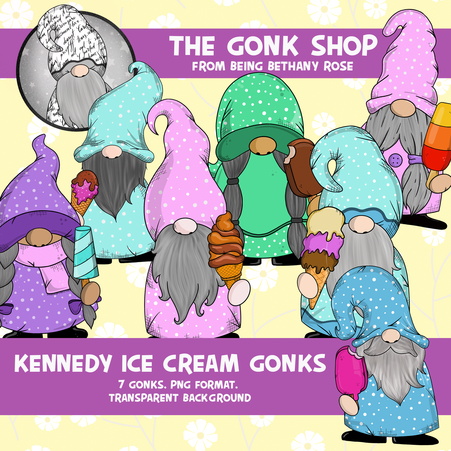 "Kennedy" Ice Cream / Summer Gonk / Gnome Clipart / Digital Stickers *INSTANT DOWNLOAD* PNG files