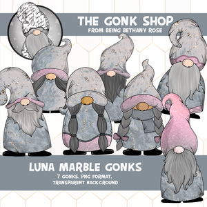 "Luna" Grey Marble Gonk / Gnome Clipart / Digital Stickers *INSTANT DOWNLOAD* PNG files
