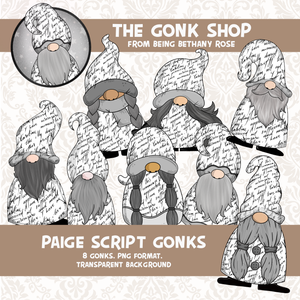 "Paige" Script Writing Letter Gonk / Gnome Clipart / Digital Stickers *INSTANT DOWNLOAD* PNG files
