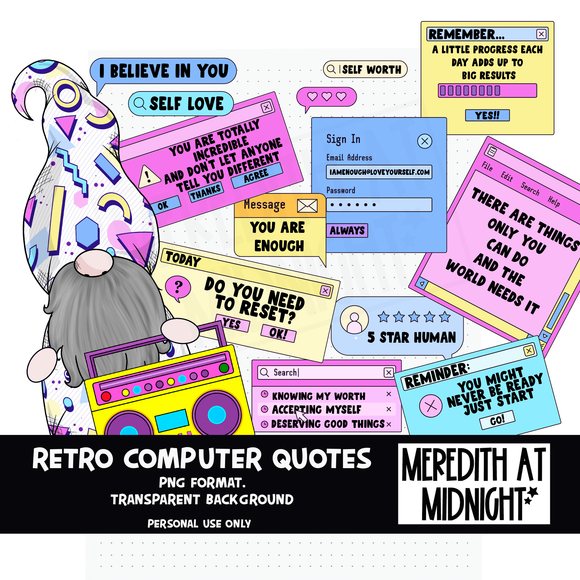 Retro Computer Quotes - Digital Planner Stickers *INSTANT DOWNLOAD* PNG files