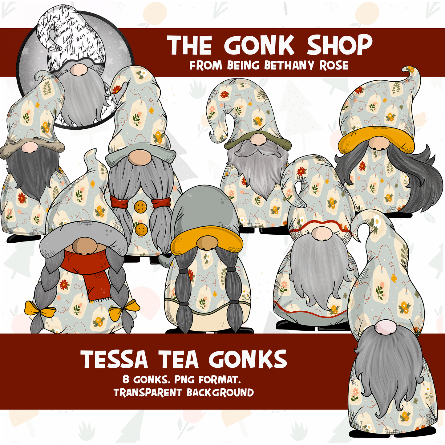 "Tessa" Tea Gonk / Gnome Clipart / Digital Stickers *INSTANT DOWNLOAD* PNG files