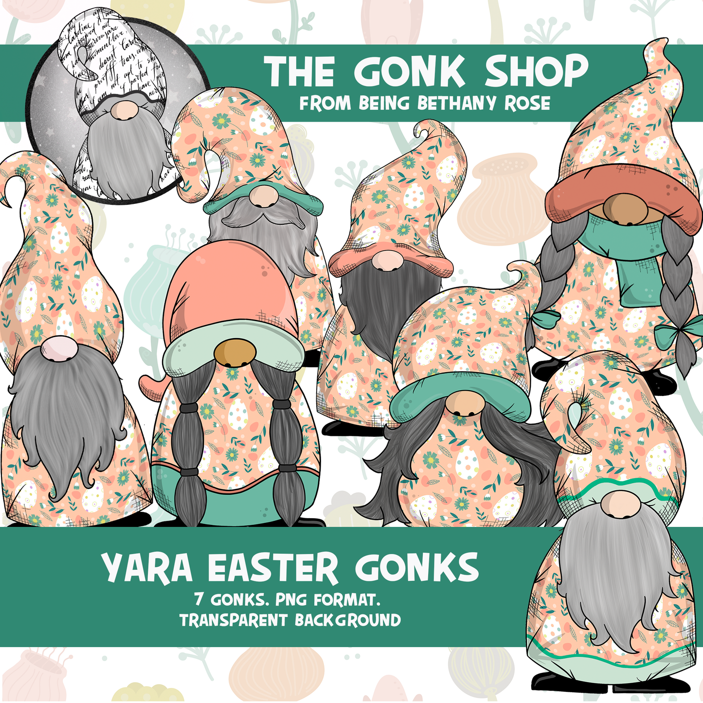 "Yara" Easter Egg Gonk / Gnome Clipart / Digital Stickers *INSTANT DOWNLOAD* PNG files