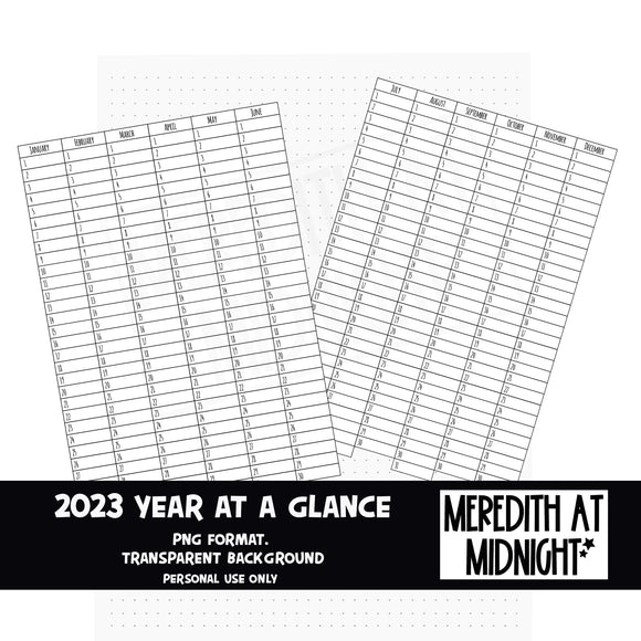 2023 Year at a glance tracker *INSTANT DOWNLOAD* PNG files