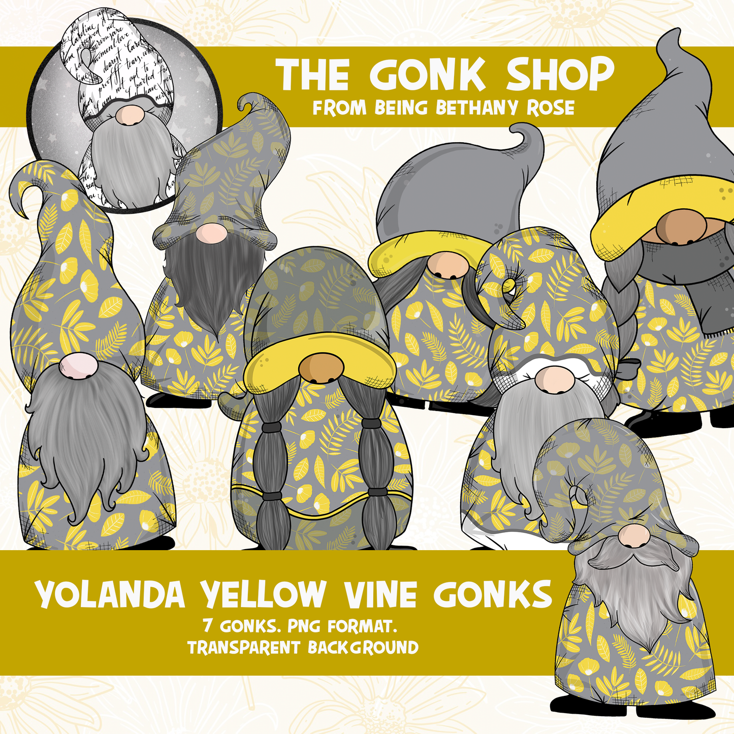 "Yolanda" Grey and Yellow Gonk / Gnome Clipart / Digital Stickers *INSTANT DOWNLOAD* PNG files