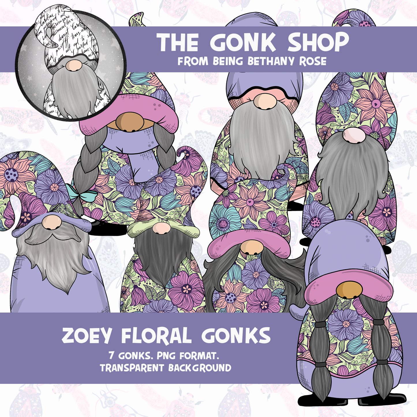 "Zoey" Pretty Floral Gonk / Gnome Clipart / Digital Stickers *INSTANT DOWNLOAD* PNG files