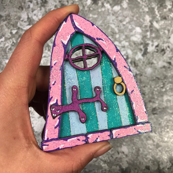 pink and blue / green sparkly fairy door