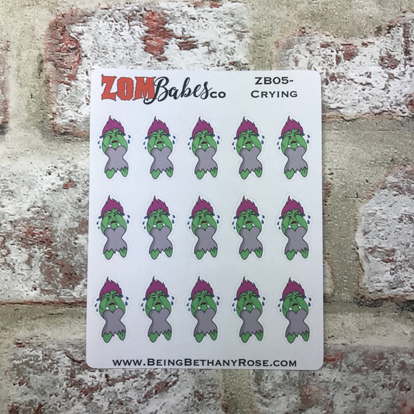 Crying / Sad Zombabe sticker for planners (ZB05)