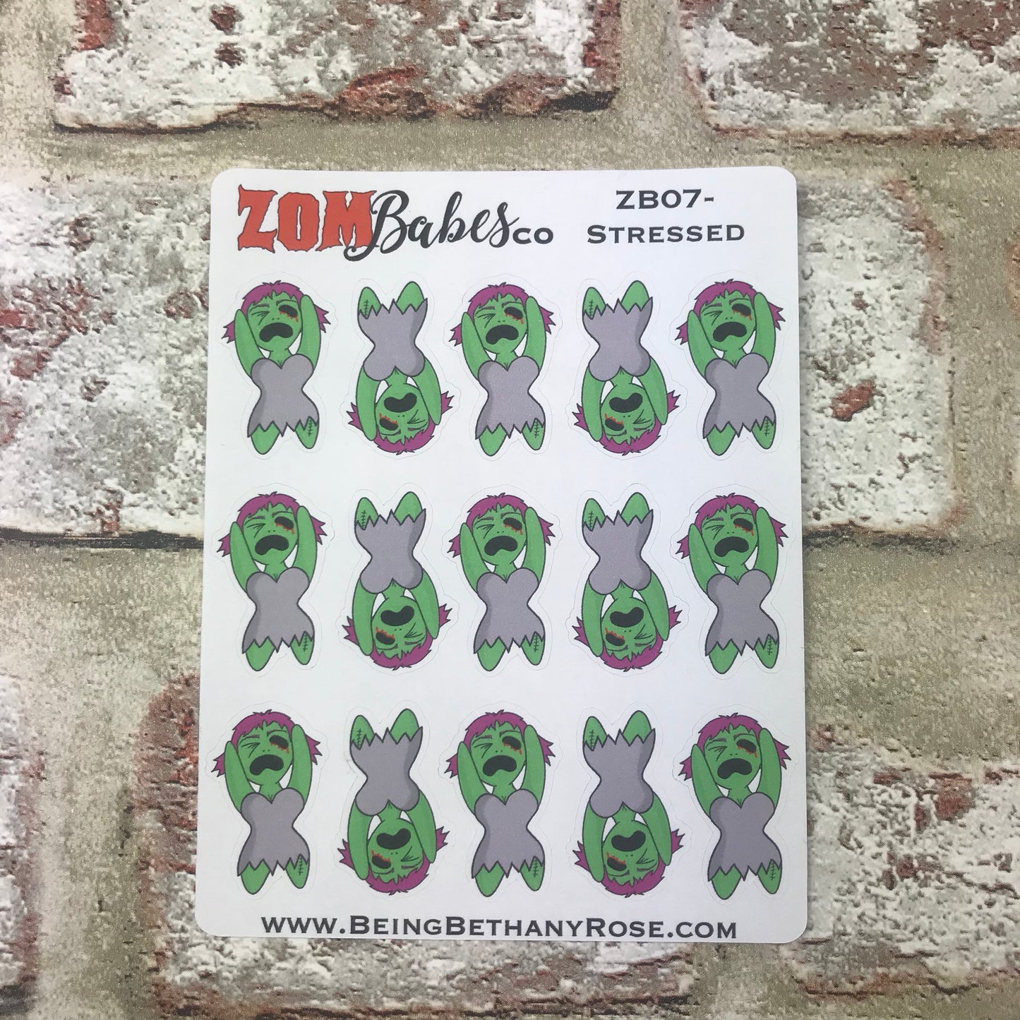 Stressed out Zombabe sticker for planners (ZB07)