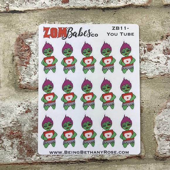 Social Media (You Tube) Zombabe sticker for planners (ZB11)