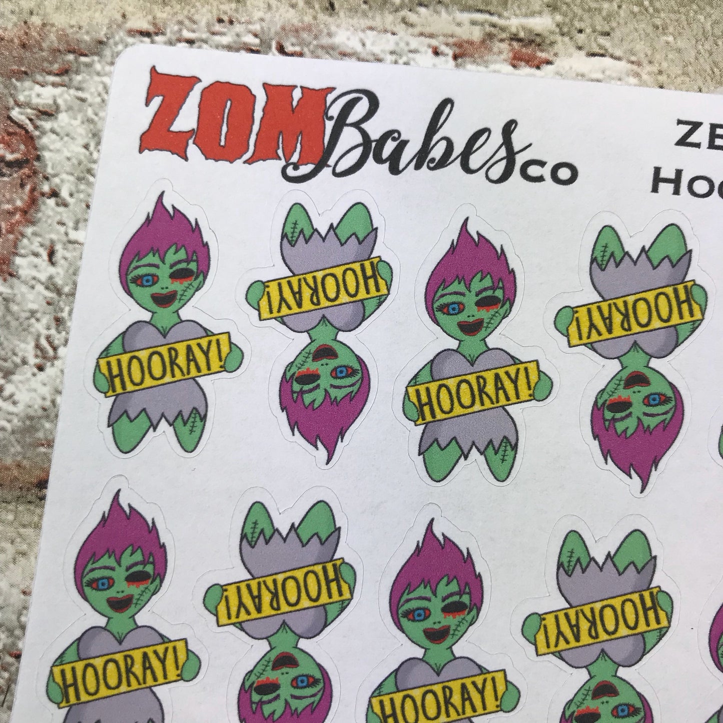 Hooray / celebrate Zombabe character sticker for planners (ZB27)