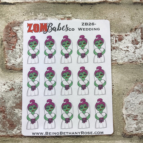 Wedding / Bride Zombabe character sticker for planners (ZB26)