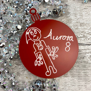 Christmas Bauble personalised with your childs drawing (5 colours available) (Laminate)
