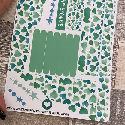 (0637) Passion Planner Daily Wave stickers - Quinn Green hearts