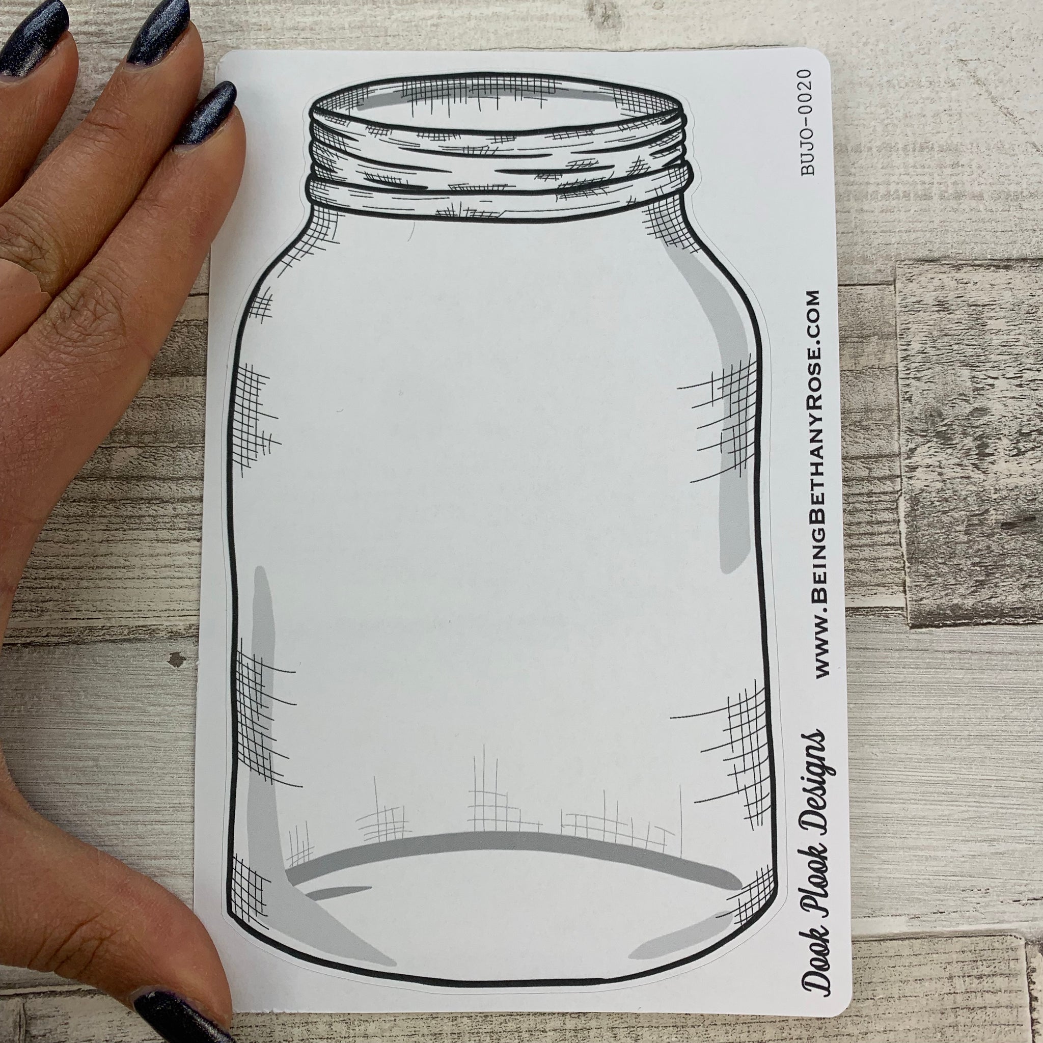 Mason Jar, Black and White Sticker. Planner Stickers for Bullet Journa