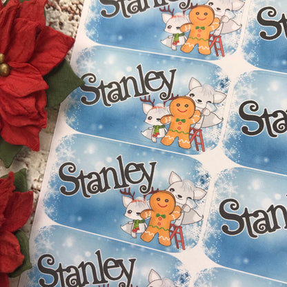 Personalised kids / adults Christmas Present Labels. (51 Gingerbread and Wolves)