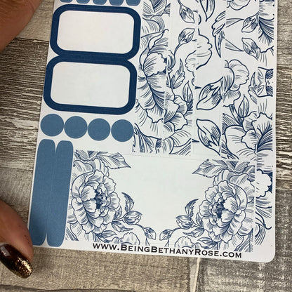 (0203) Passion Planner Daily stickers - Blue Flower