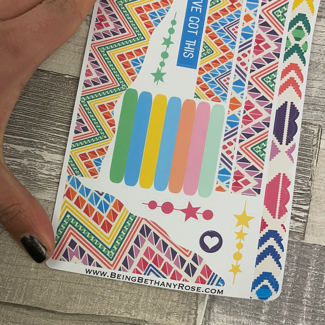 (0405) Passion Planner Daily Wave stickers - Bright tribal print