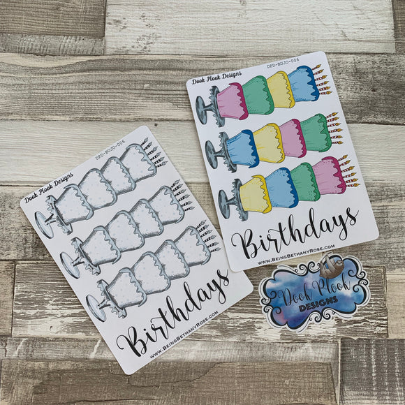 Bullet Journal Style Birthday Cake tracker sticker (Bujo007)