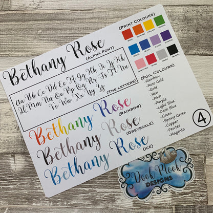 Personalised name stickers for planners (Matte or Gloss, 28 different colours) 0004-Alpha
