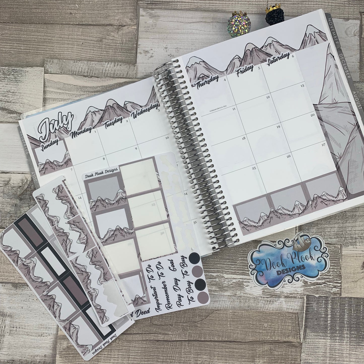 Handdrawn Mountains (can change month) Monthly View Kit for the Erin Condren Planners