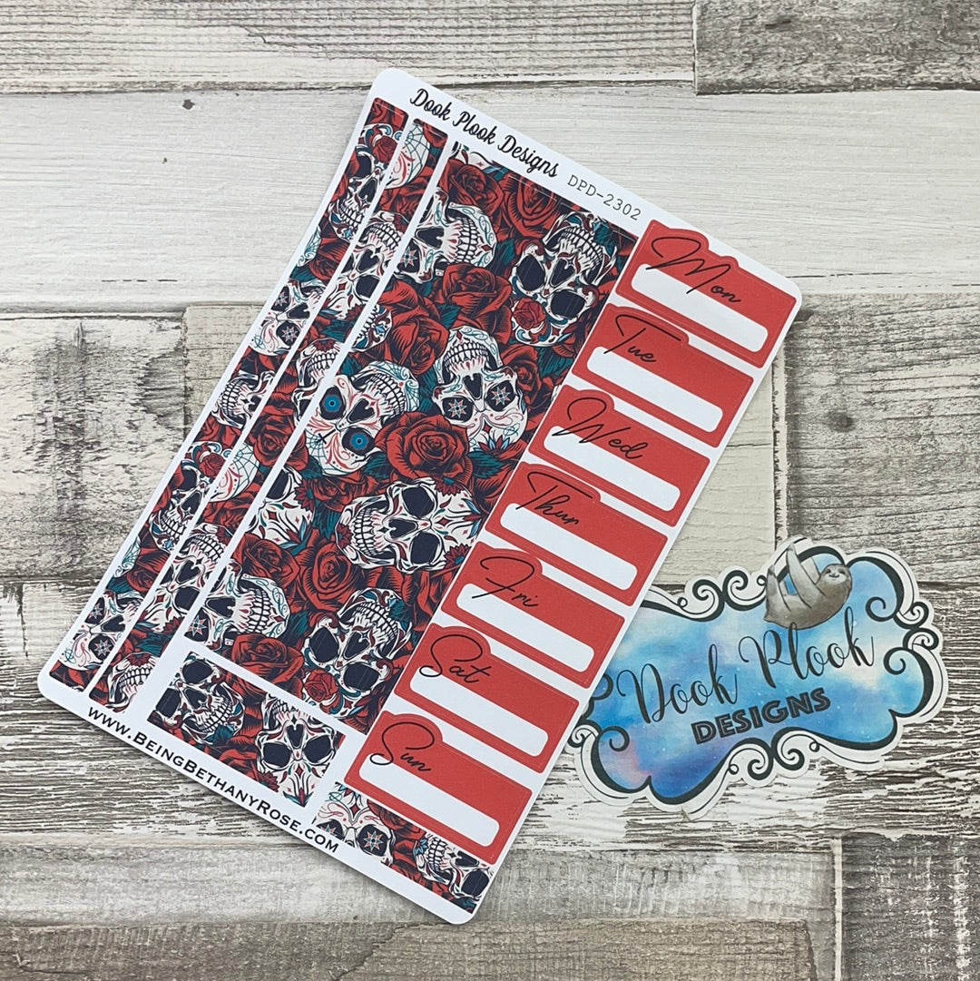 One sheet week medium passion planner stickers - Skulls and Roses (DPD2302)