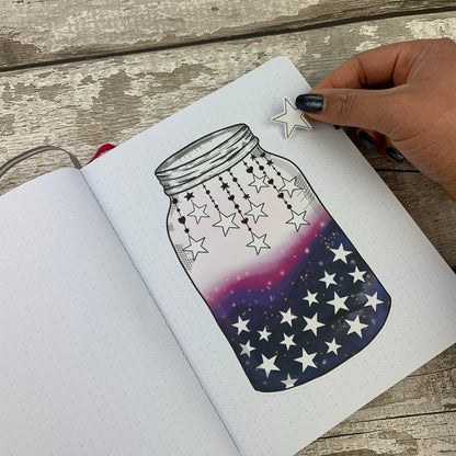 Galaxy filled Mason jar sticker with stars for bullet journals (BUJO-0019)