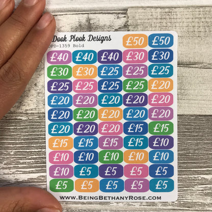 52 week £1000 [a grand] money challenge stickers - Small (DPD1359)