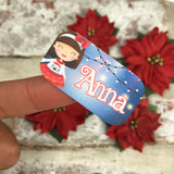 Personalised kids / adults Christmas Present Labels. (16 Brunette Girl)