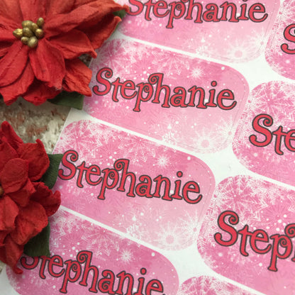 Personalised kids / adults Christmas Present Labels. (4 Pink Snowflakes)
