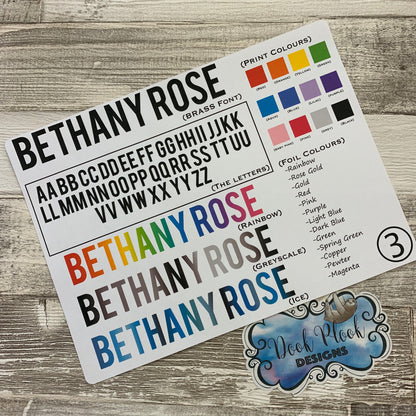 Personalised name stickers for planners (Matte or Gloss, 28 different colours) 0003-Brass