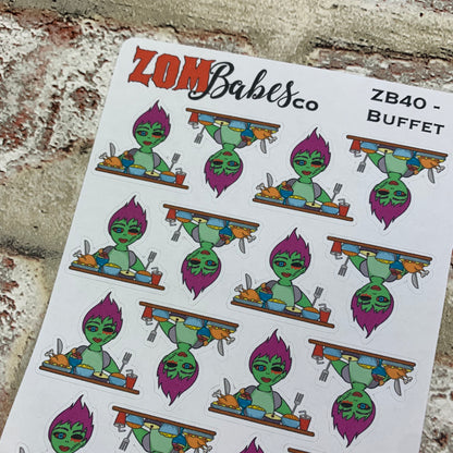 Buffet / Food Zombabe character sticker for planners (ZB39)