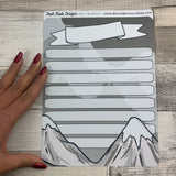 Erin Condren Month Note Pages (Black and white mountains)