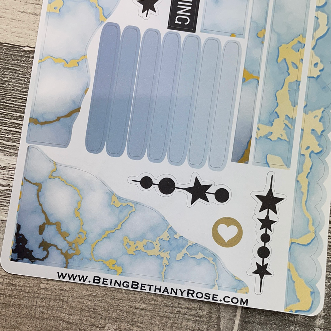 (0437) Passion Planner Daily Wave stickers - blue marble