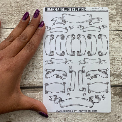 Hand drawn banner stickers (BNW0027)