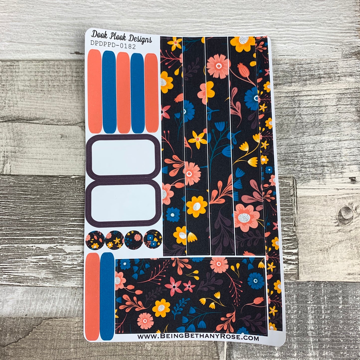 (0182) Passion Planner Daily stickers - Bold flowers on Black