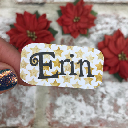 Personalised kids / adults Christmas Present Labels. (12 Gold Star)