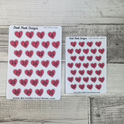 Valentines heart date dots (2 sizes) stickers (DPD2475)