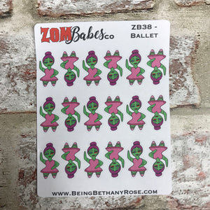 Ballet dancer Zombabe character sticker for planners (ZB38)