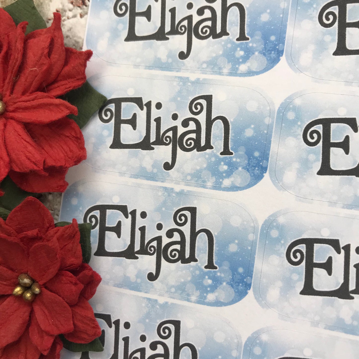 Personalised kids / adults Christmas Present Labels. (45 Blue Sparkles)