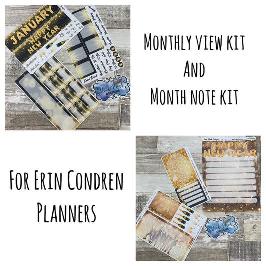 Happy new year Monthly View and Notes Page Kit for the Erin Condren Planners