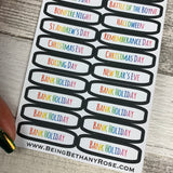 UK Holidays days stickers (DPD1478c Rainbow writing)