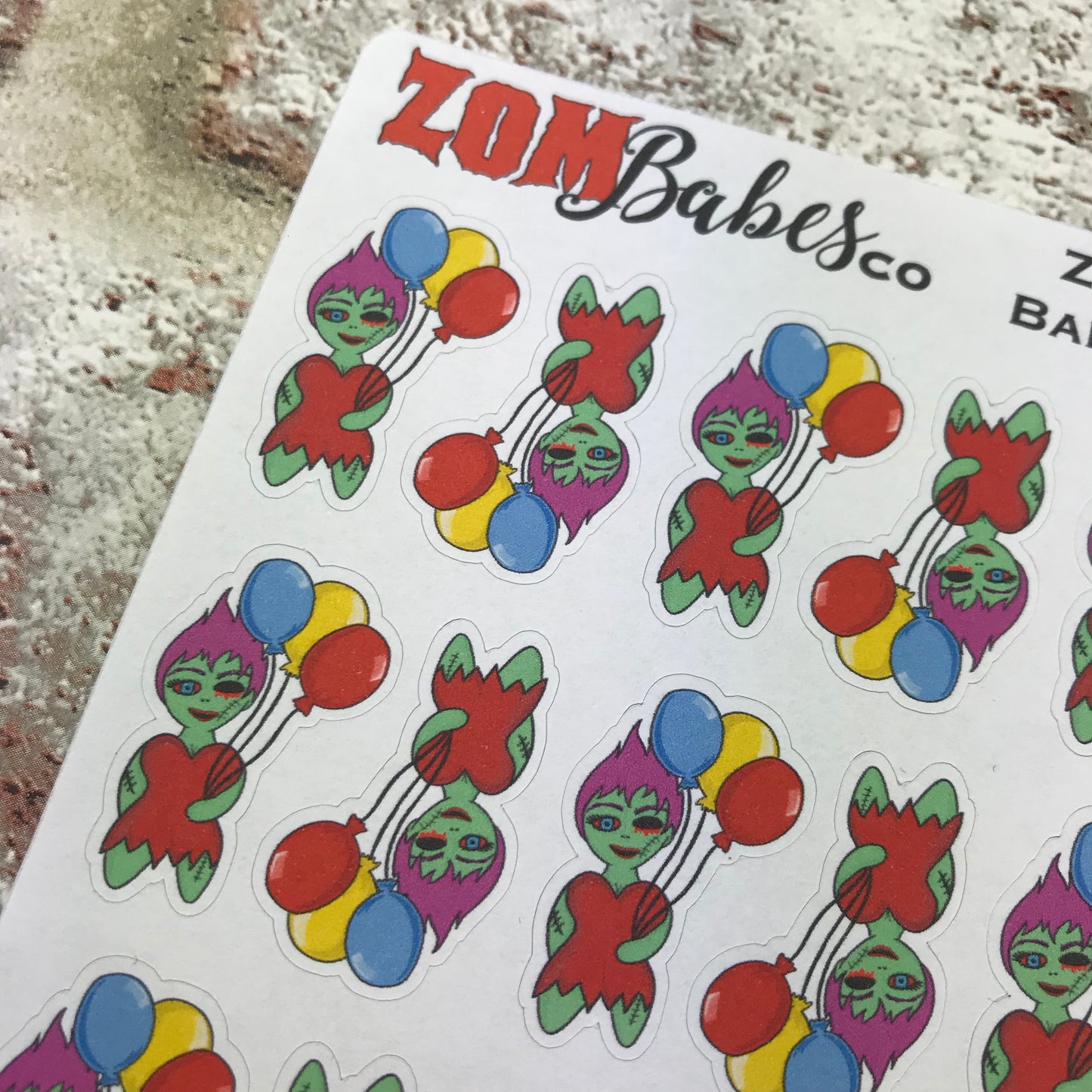 Birthday / Balloon / Celebration Zombabe character sticker for planners (ZB32)