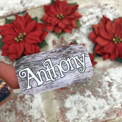 Personalised kids / adults Christmas Present Labels. (46 Wood)