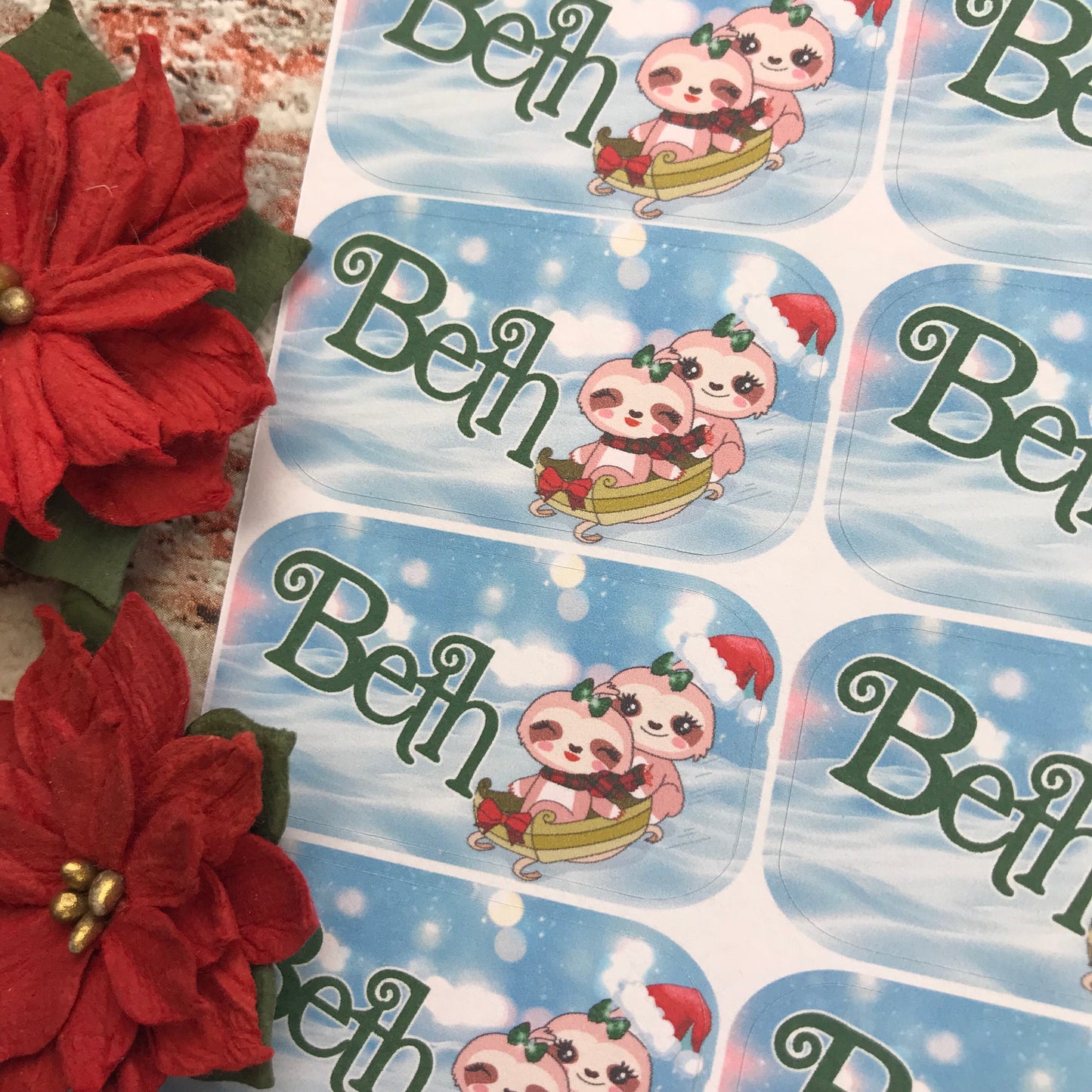 Personalised kids / adults Christmas Present Labels. (55 Sloth)