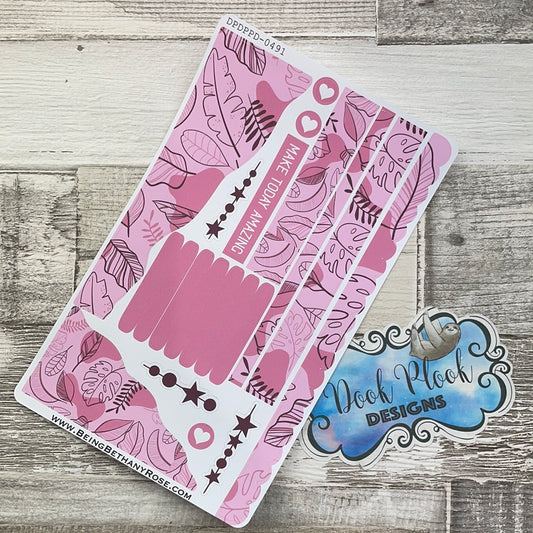 (0491) Passion Planner Daily Wave stickers - Pink Leaves