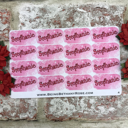 Personalised kids / adults Christmas Present Labels. (4 Pink Snowflakes)